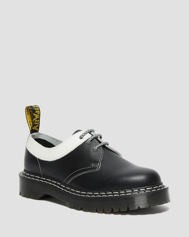 Black / White Men\'s Dr Martens 1461 Bex Smooth Contrast Leather Oxfords Shoes | CA 584QMA